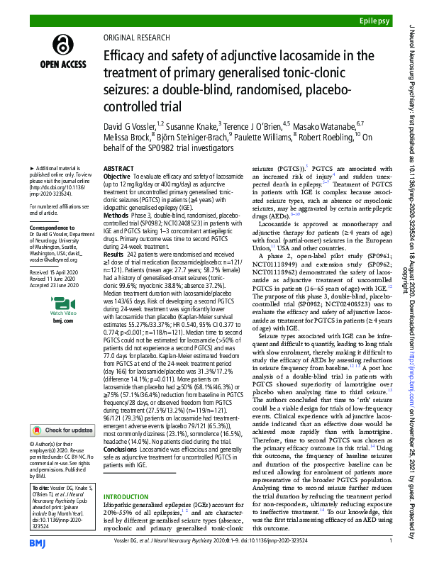 (PDF) Efficacy and safety of adjunctive lacosamide in the treatment of ...