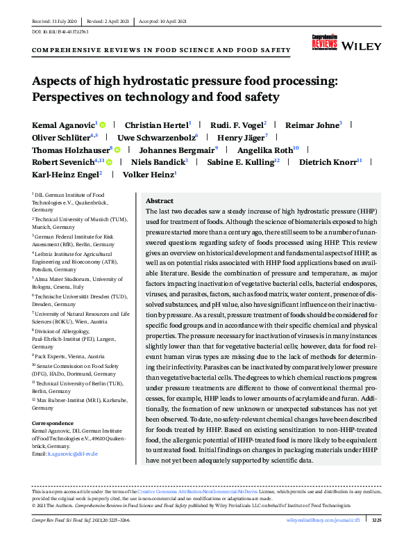 (PDF) Aspects of high hydrostatic pressure food processing ...