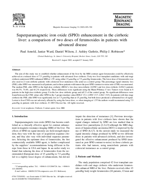 (PDF) Superparamagnetic iron oxide (SPIO) enhancement in the cirrhotic ...