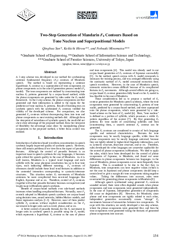 (PDF) A method for generation of Mandarin F0 contours based on tone ...