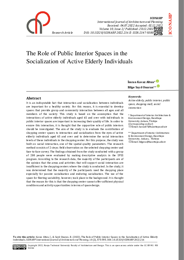 (PDF) The Role of Public Interior Spaces in the Socialization of Active ...