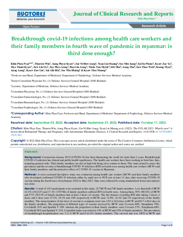 (PDF) Breakthrough covid-19 infections among health care workers and ...