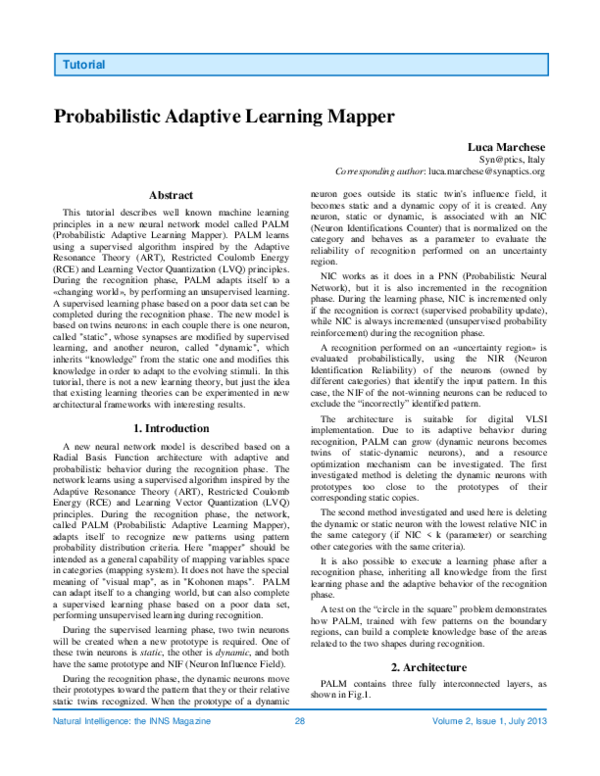(PDF) Adaptive Probabilistic Learning with PALM
