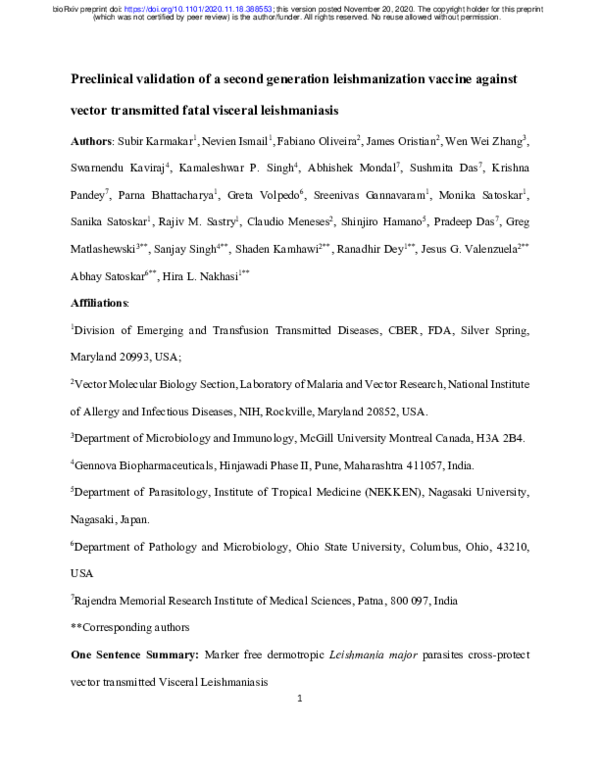 (PDF) Preclinical validation of a second generation leishmanization ...