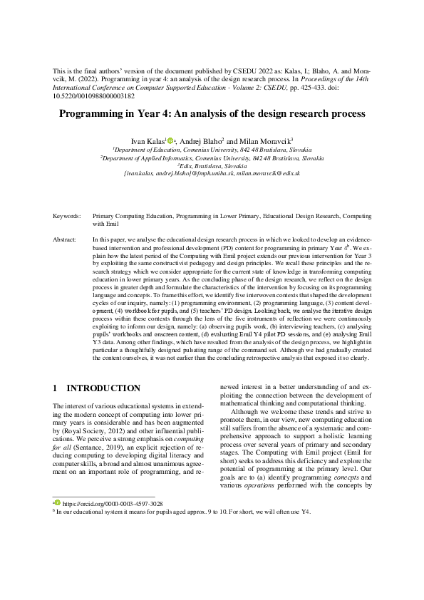 (PDF) Programming in Year 4: An Analysis of the Design Research Process