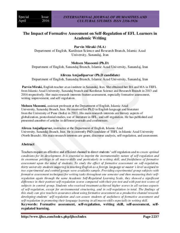 (PDF) The Impact of Formative Assessment on Self-Regulation of EFL ...