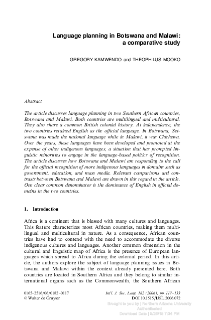 (PDF) Language planning in Botswana and Malawi: a comparative study