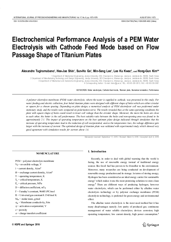 (PDF) Electrochemical performance analysis of a PEM water electrolysis ...