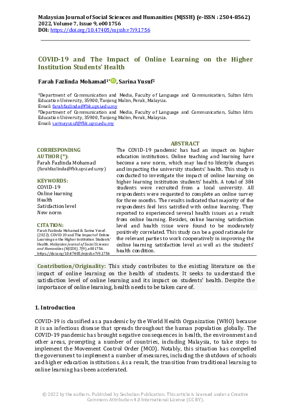 (PDF) COVID-19 and The Impact of Online Learning on the Higher ...