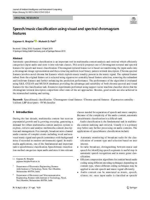 (PDF) Speech/music classification using visual and spectral chromagram ...