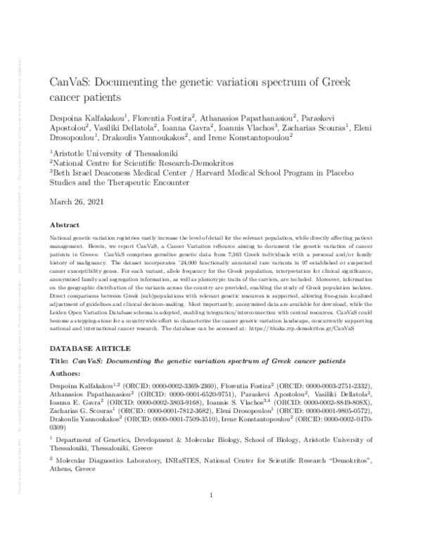 (PDF) CanVaS: Documenting the genetic variation spectrum of Greek ...