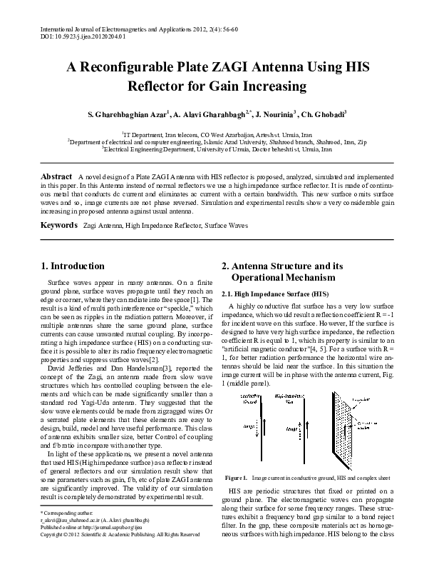 (PDF) A Reconfigurable Plate ZAGI Antenna Using HIS Reflector for Gain ...