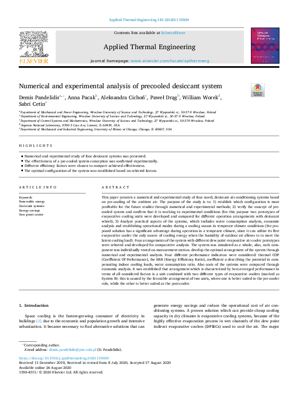 (PDF) Numerical and experimental analysis of precooled desiccant system