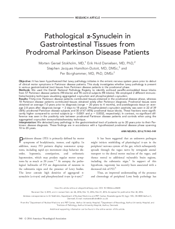 (PDF) Pathological α-synuclein in gastrointestinal tissues from ...