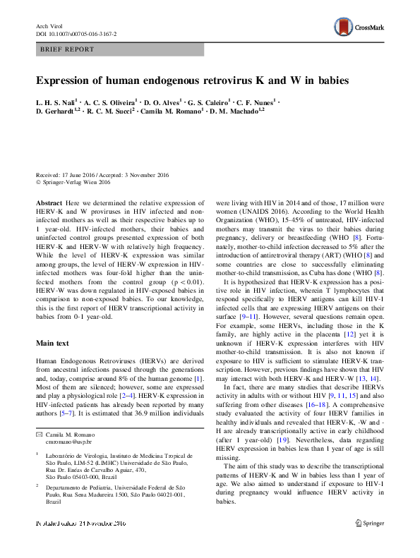 (PDF) Expression of human endogenous retrovirus K and W in babies