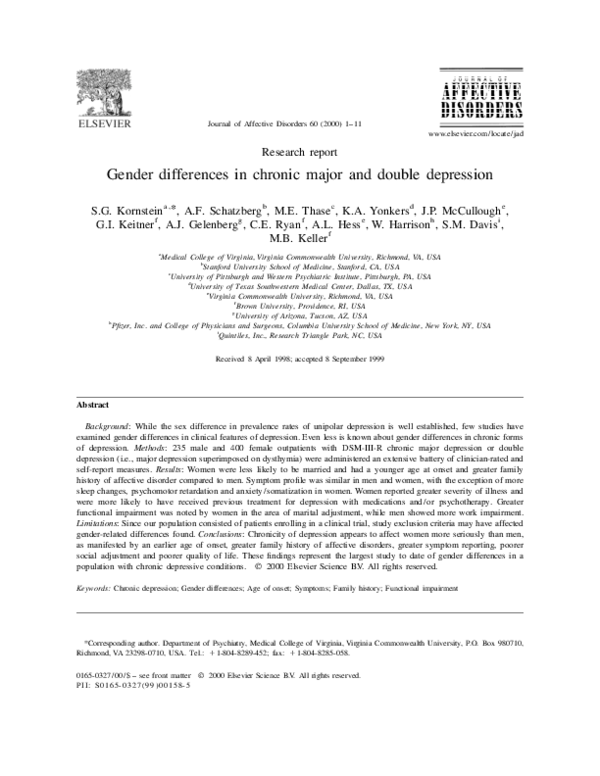 (PDF) Gender differences in chronic major and double depression