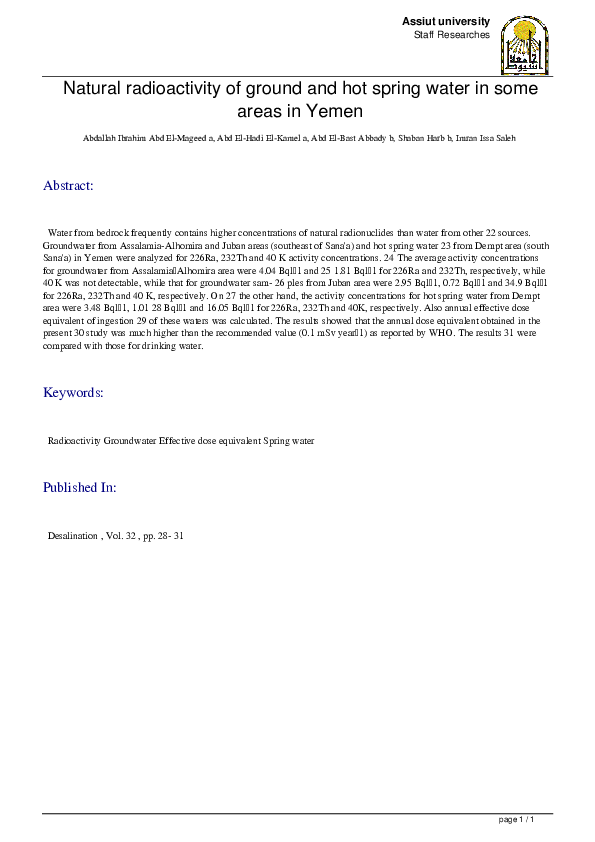 (PDF) Natural radioactivity of ground and hot spring water in some