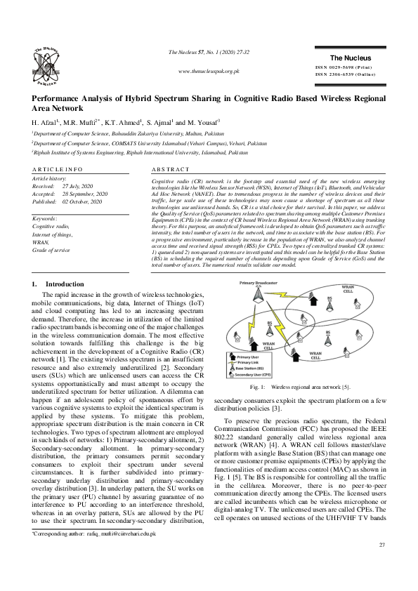 (PDF) Performance Analysis of Hybrid Spectrum Sharing in Cognitive ...