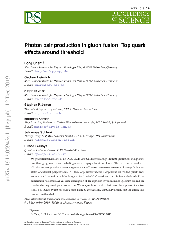 (PDF) Photon pair production in gluon fusion: Top quark effects around ...