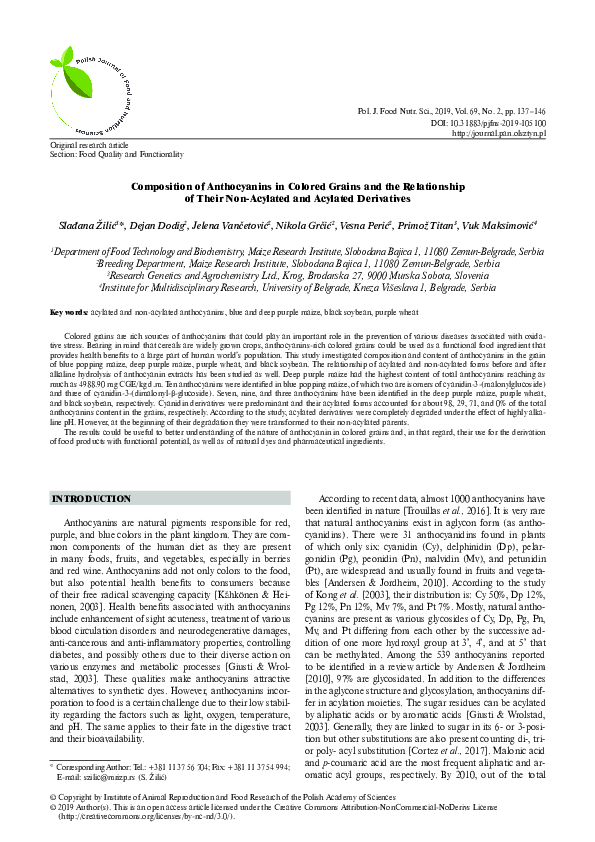 (PDF) Composition of Anthocyanins in Colored Grains and the ...