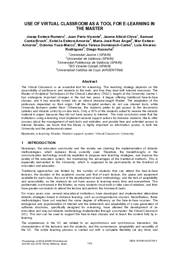 (PDF) Use of Virtual Classroom as a Tool for E-Learning in the Master