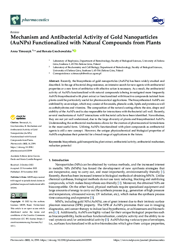 (PDF) Mechanism and Antibacterial Activity of Gold Nanoparticles (AuNPs ...