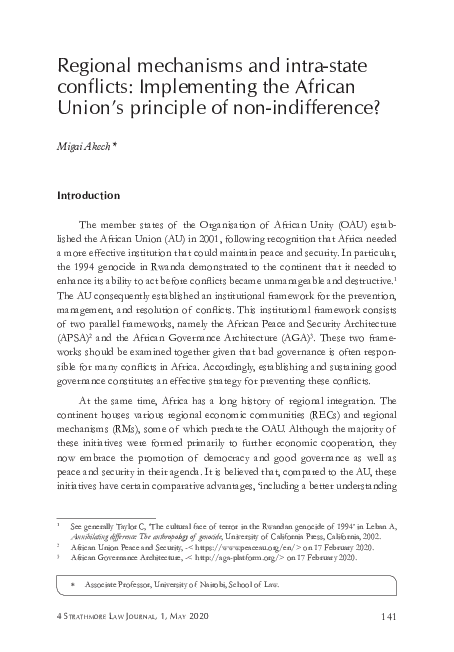 (PDF) Regional Mechanisms and Intra-State Conflicts: Implementing the ...