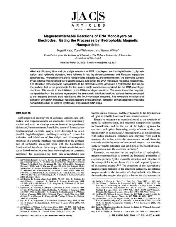 (PDF) Magnetoswitchable Reactions of DNA Monolayers on Electrodes ...