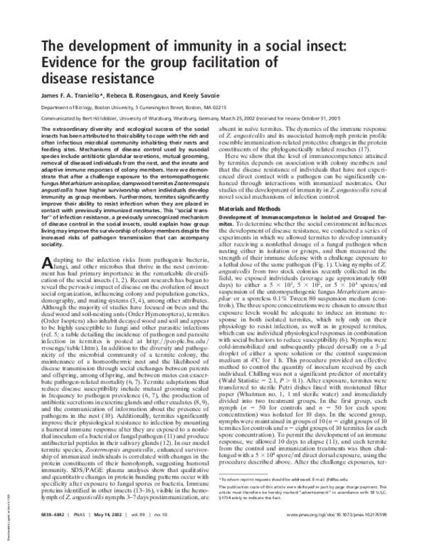 (PDF) The development of immunity in a social insect: Evidence for the ...