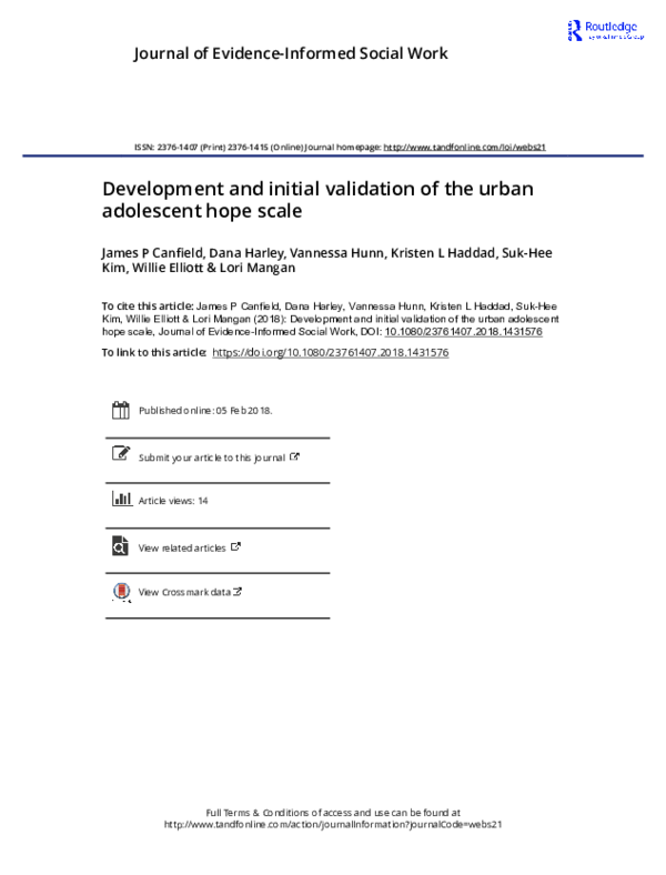 (PDF) Development and initial validation of the urban adolescent hope scale