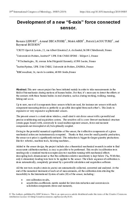 (PDF) Development of a new “6-axis” force connected sensor