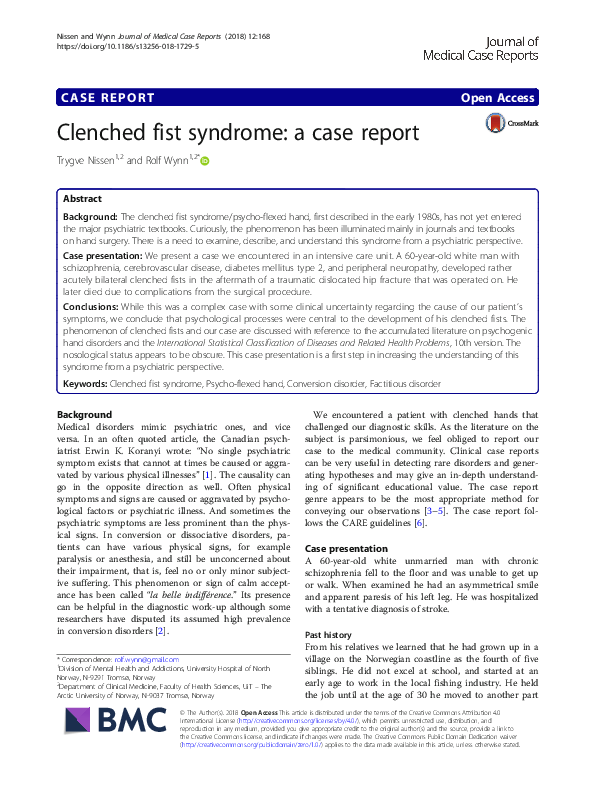 (PDF) Clenched fist syndrome a case report Rolf Wynn Academia.edu