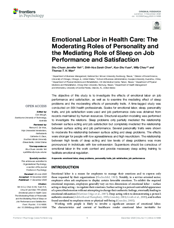 (PDF) Emotional Labor in Health Care: The Moderating Roles of ...