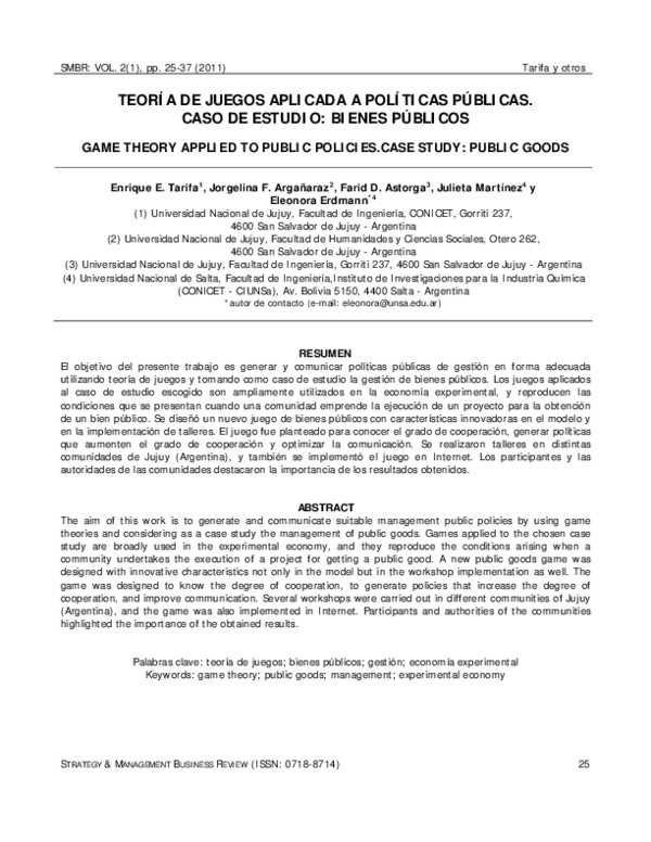 (PDF) Game Theory Applied To Public Policies. Case Study: Public Goods
