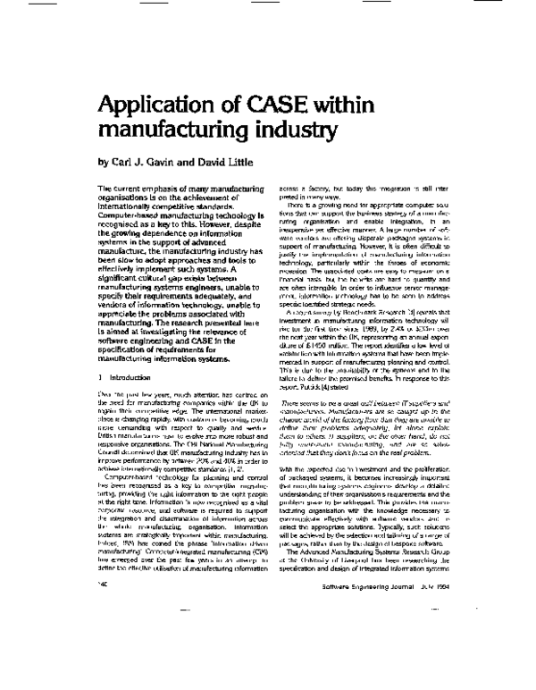 (PDF) Application of CASE within manufacturing industry
