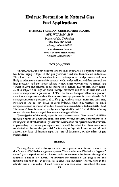 (PDF) Hydrate Formation in Natural Gas Fuel Applications