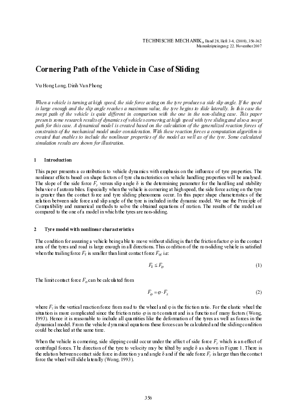 (PDF) Cornering Path of the Vehicle in Case of Sliding