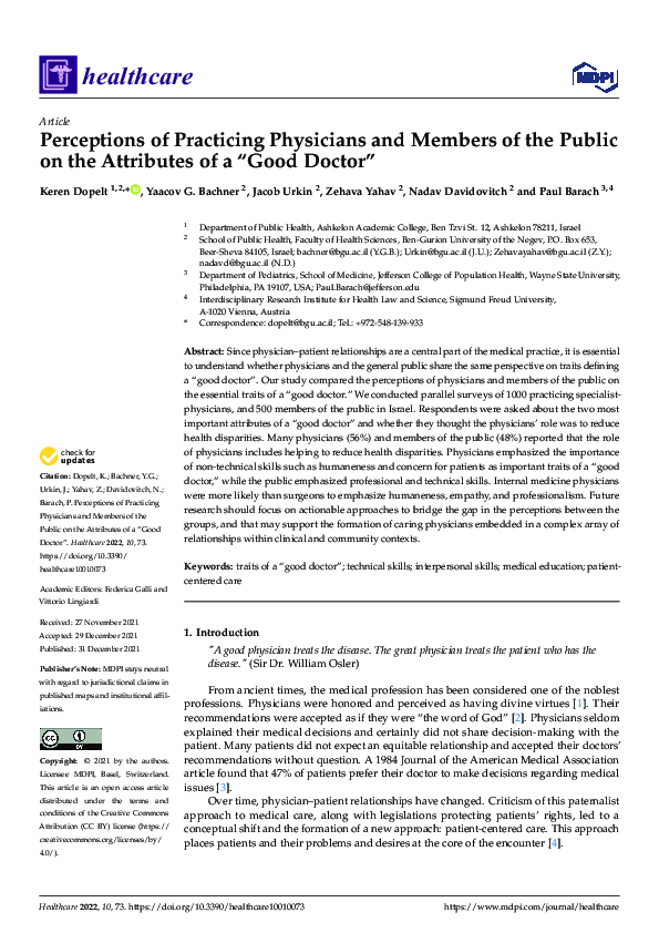 (PDF) Perceptions of Practicing Physicians and Members of the Public on ...