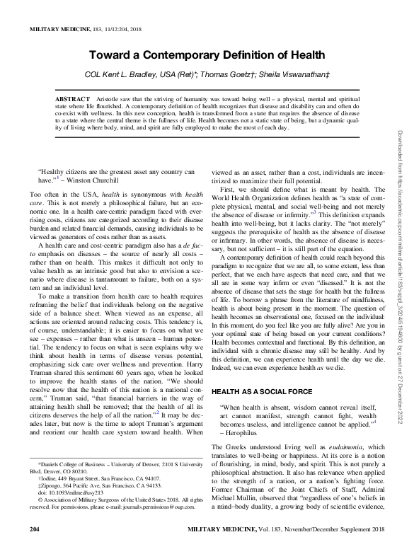 (PDF) Toward a Contemporary Definition of Health