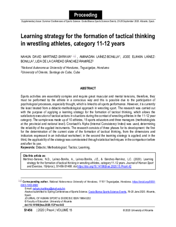 (PDF) Learning strategy for the formation of tactical thinking in ...