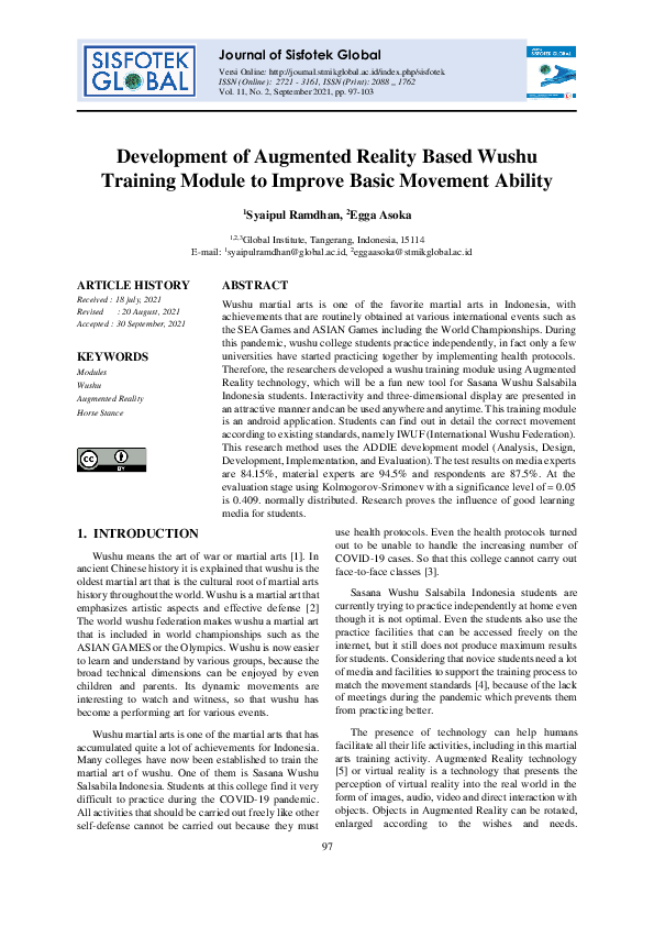 (PDF) Development of Augmented Reality Based Wushu Training Module to ...
