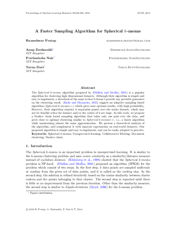 (PDF) A Faster Sampling Algorithm for Spherical kmeans Pratheeksha