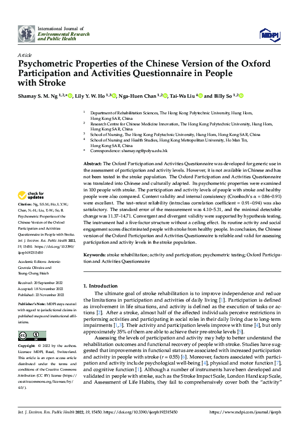 (PDF) Psychometric Properties of the Chinese Version of the Oxford ...