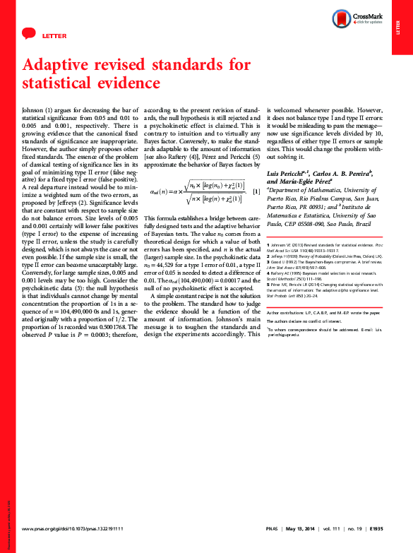 (PDF) Adaptive revised standards for statistical evidence