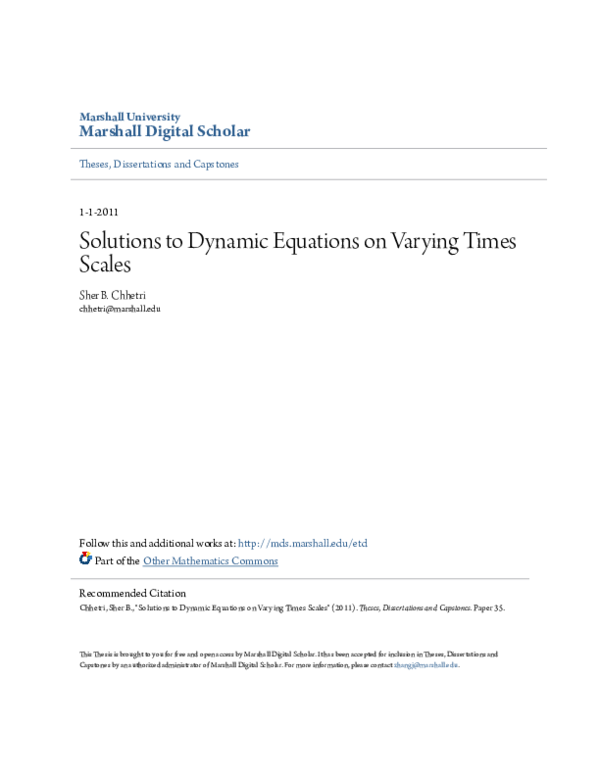 (PDF) Solutions to Dynamic Equations on Varying Times Scales