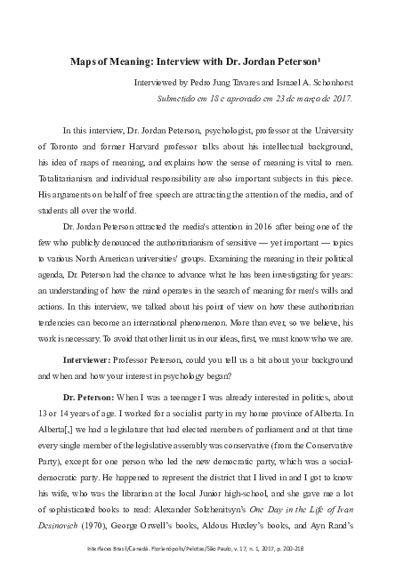 (PDF) Maps of Meaning: Interview with Dr. Jordan Peterson