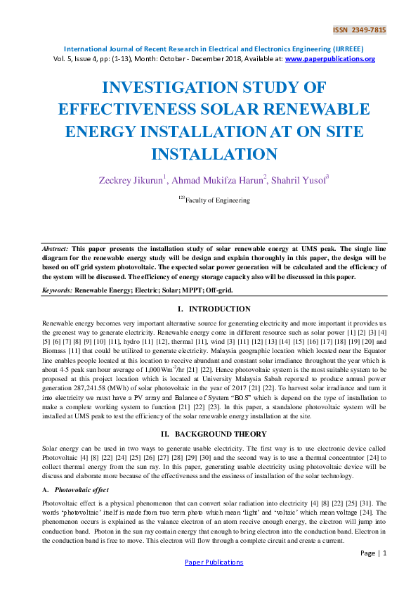 (PDF) Investigation Study of Effectiveness Solar Renewable Energy ...