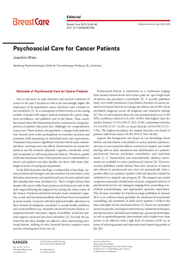 (PDF) Psychosocial Care for Cancer Patients