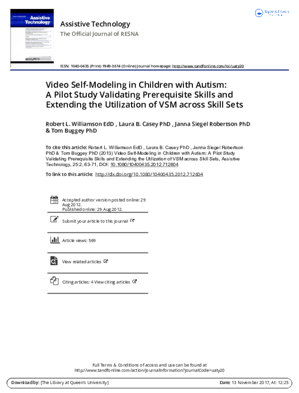 (PDF) Video Self-Modeling in Children with Autism: A Pilot Study ...