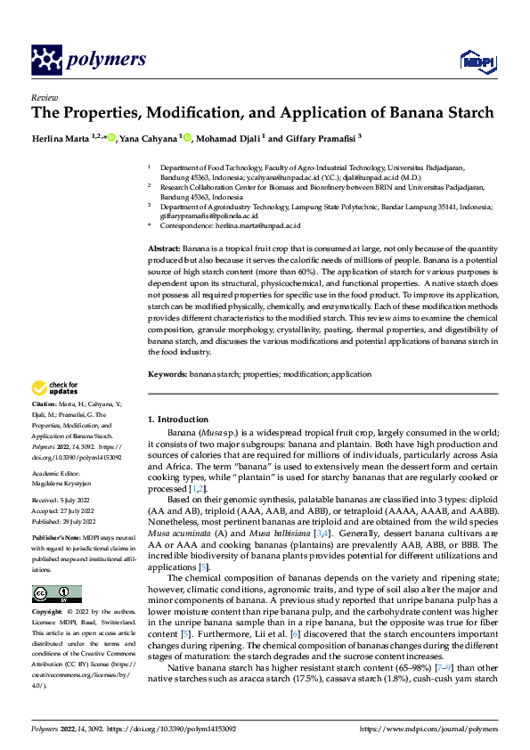 (PDF) The Properties, Modification, and Application of Banana Starch